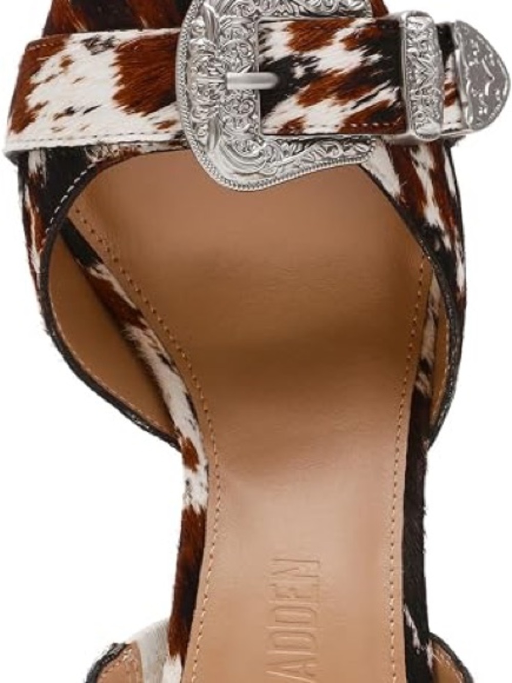 Steve Madden Brown White Cowhide Pointed Slingback Heel Silver Buckle Delilah - Picture 6 of 6